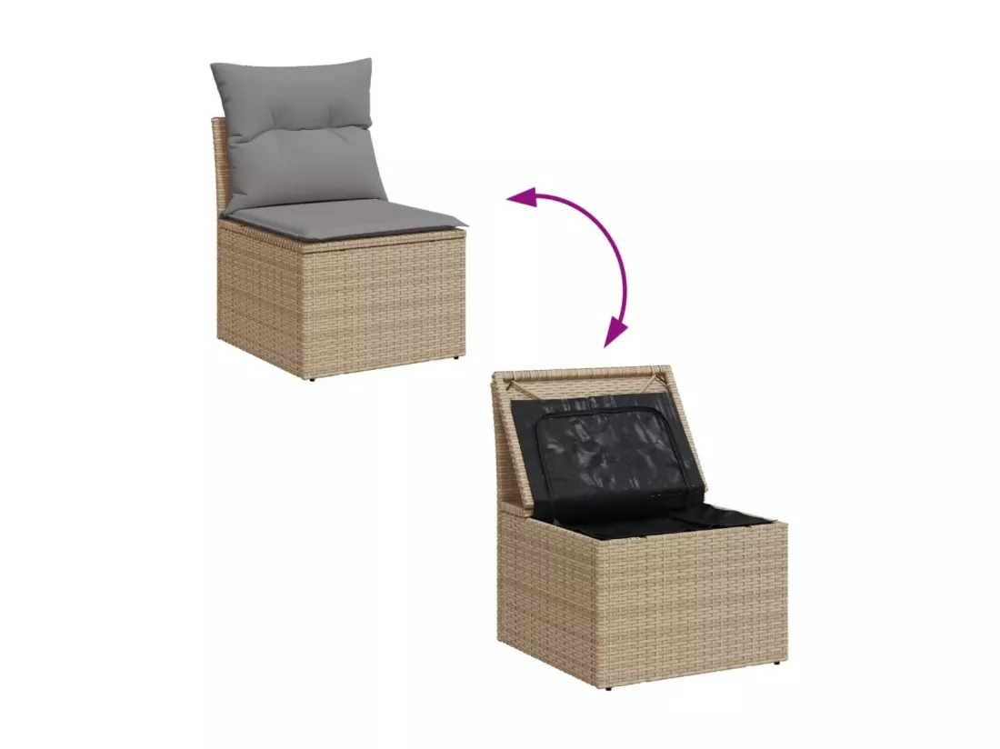 Canapé de jardin sans accoudoirs coussins beige résine tressée