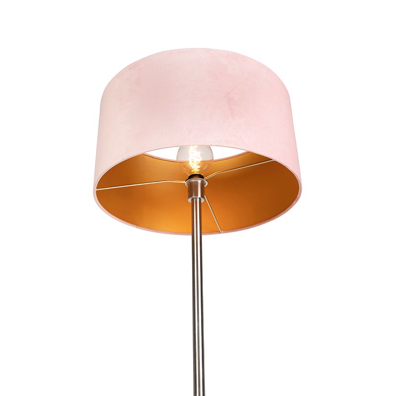 Vloerlamp staal met roze kap 50 cm - Simplo
