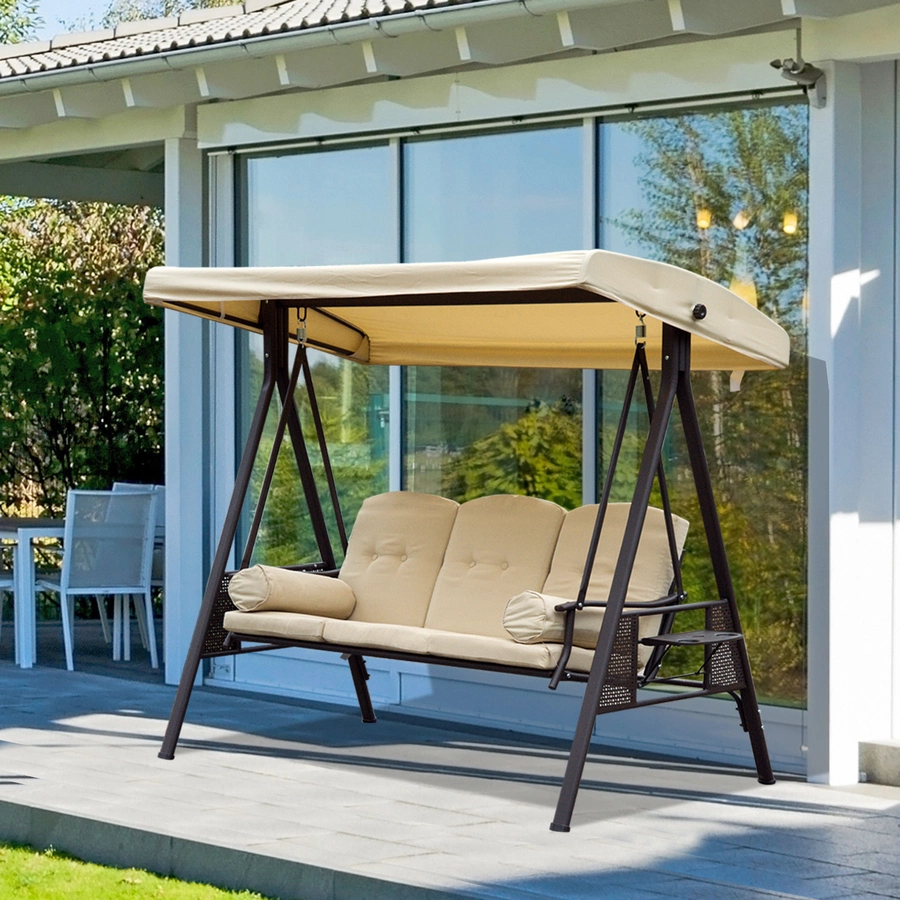 Outsunny Hollywoodschaukel als 3-Sitzer beige, braun