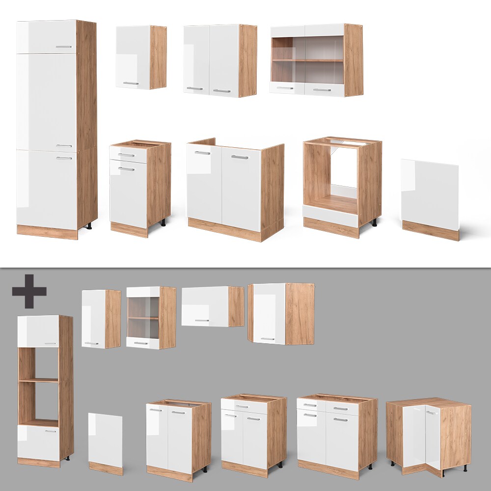 Vicco Küchenzeile Küchenblock Einbauküche R-Line 300cm Kühlumbauschrank Weiß