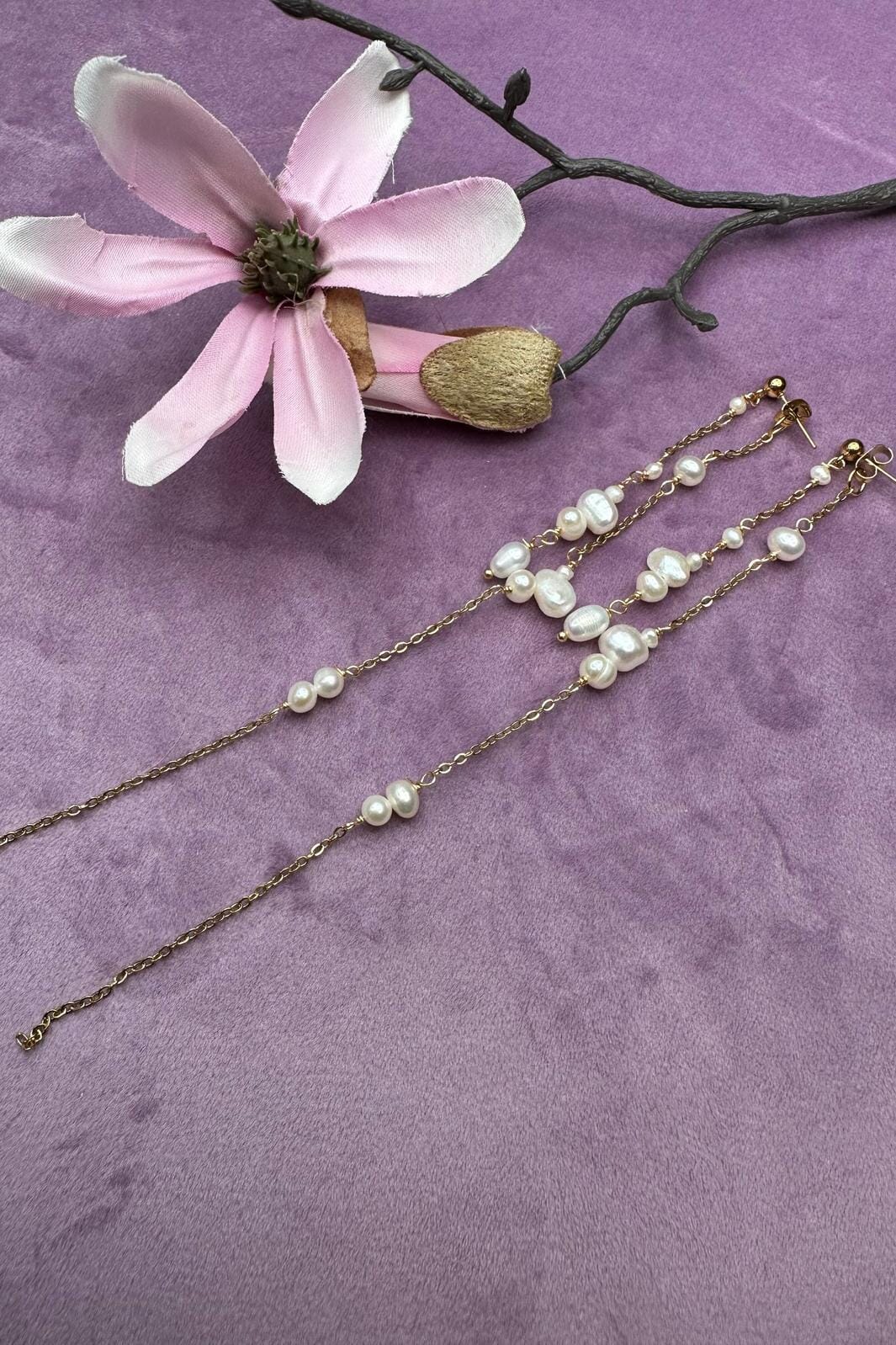 Mellow Moon Double String Pearl Earring Long