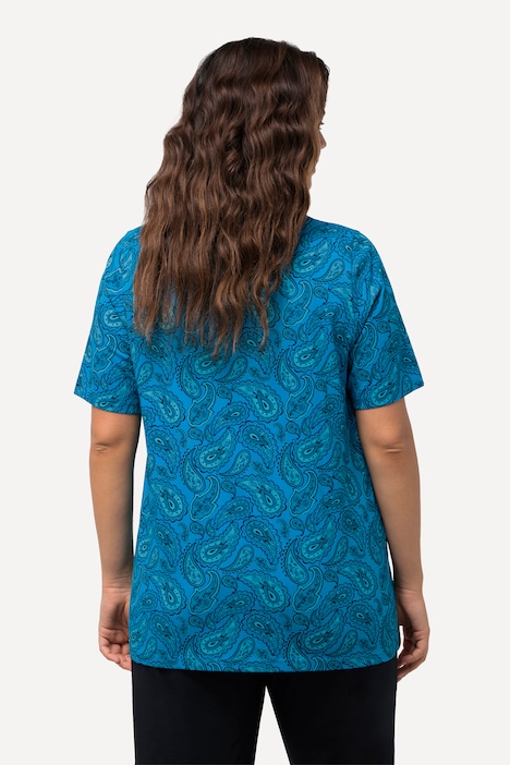 T-Shirt, Paisley, A-Linie, V-Ausschnitt, Halbarm