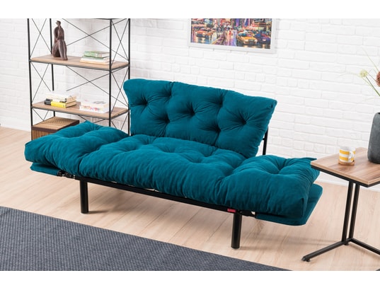 CONCEPT1 - Canapé lit Nitta 2 places bleu pétrole 155 x 70 x h85