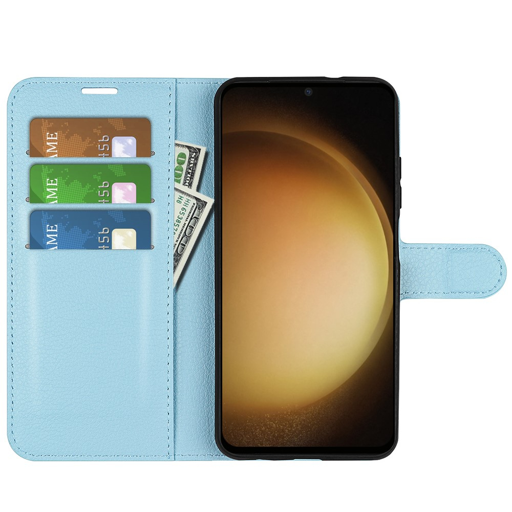 Samsung Galaxy S24  Plus Leder Tasche Flip Cover Litchi Look - Hellblau