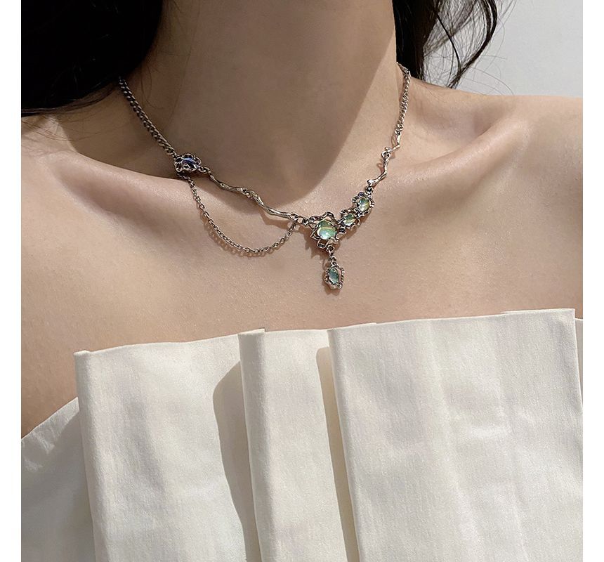 Gemsha - Onregelmatige maansteen hanger legering ketting