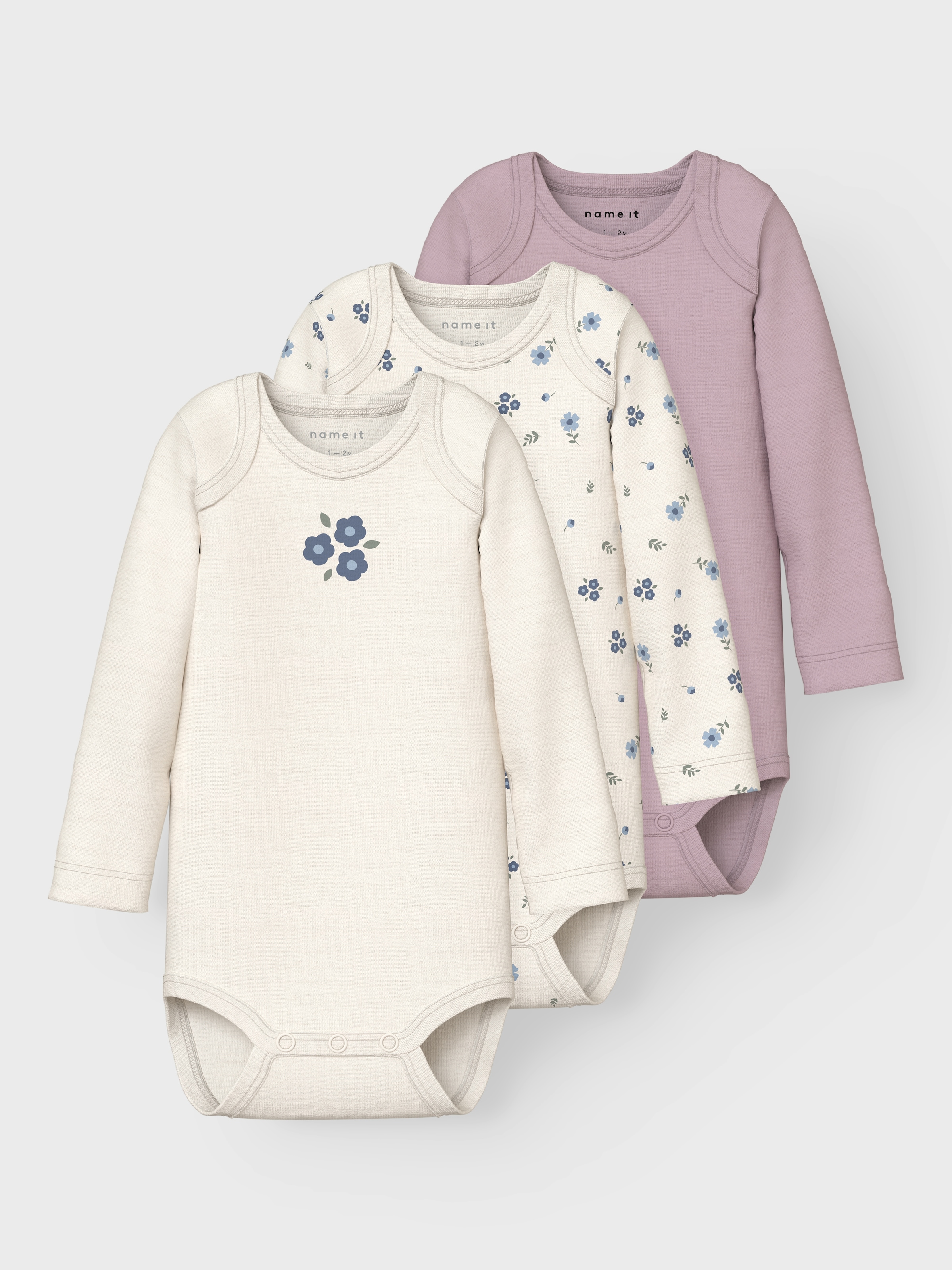 Name It Body »NBFBODY 3P LS JET STREAM FLOWER NOOS«, 3 Stk.