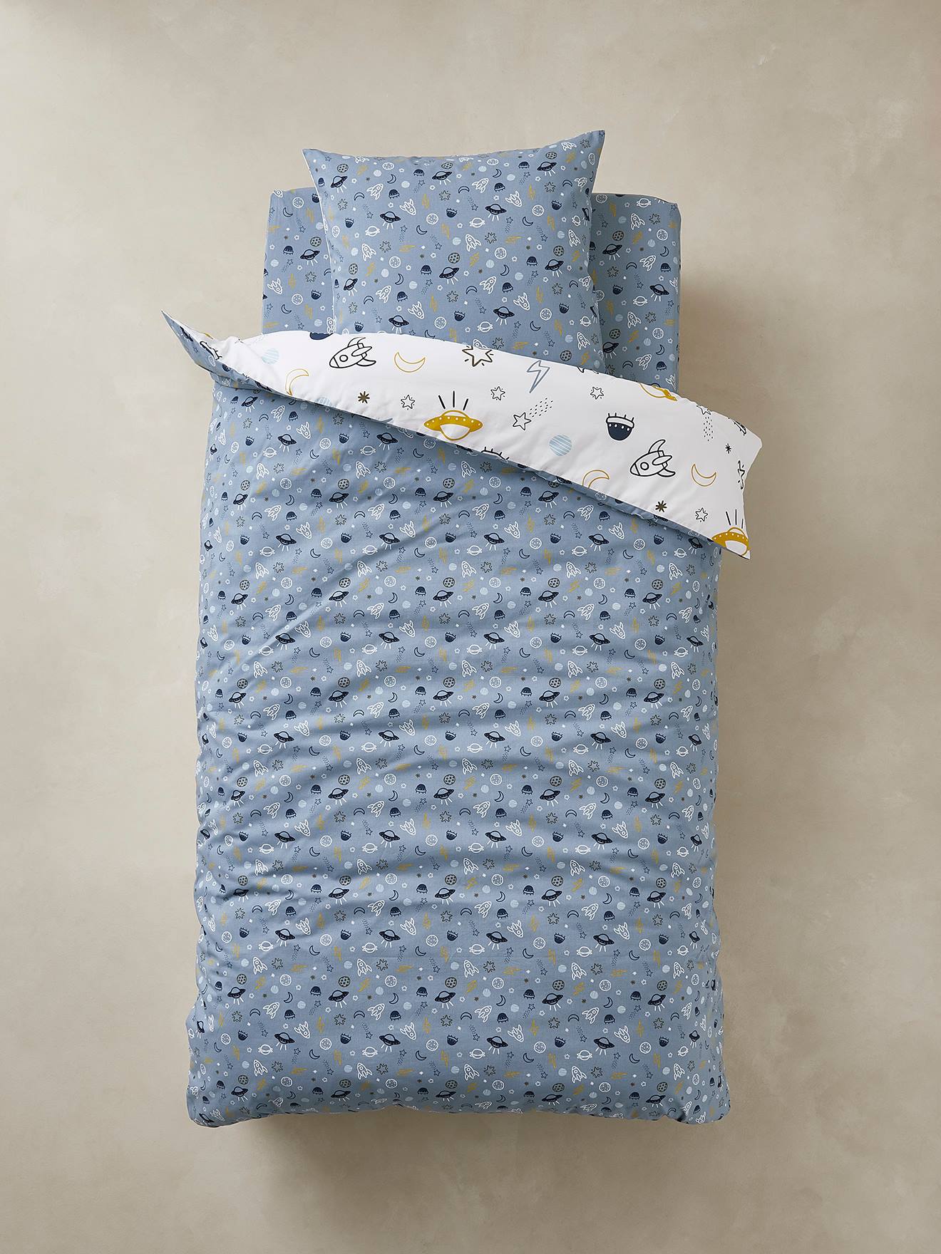 Conjunto de capa de edredom e fronha infantil Basics, estampa Cosmos azul tamanho médio