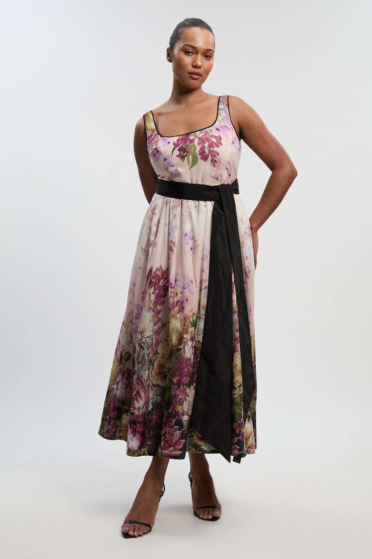 KarenMillen Robe Maxi Tissée à Bretelles Imprimé Floral Soie Coton Grande Taille