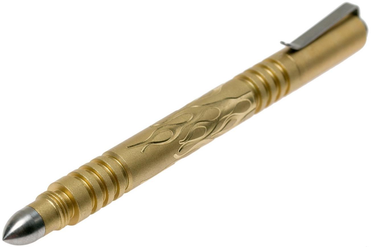 Rick Hinderer Investigator Pen Flames Brass/Messing, beadblasted, tactische pen