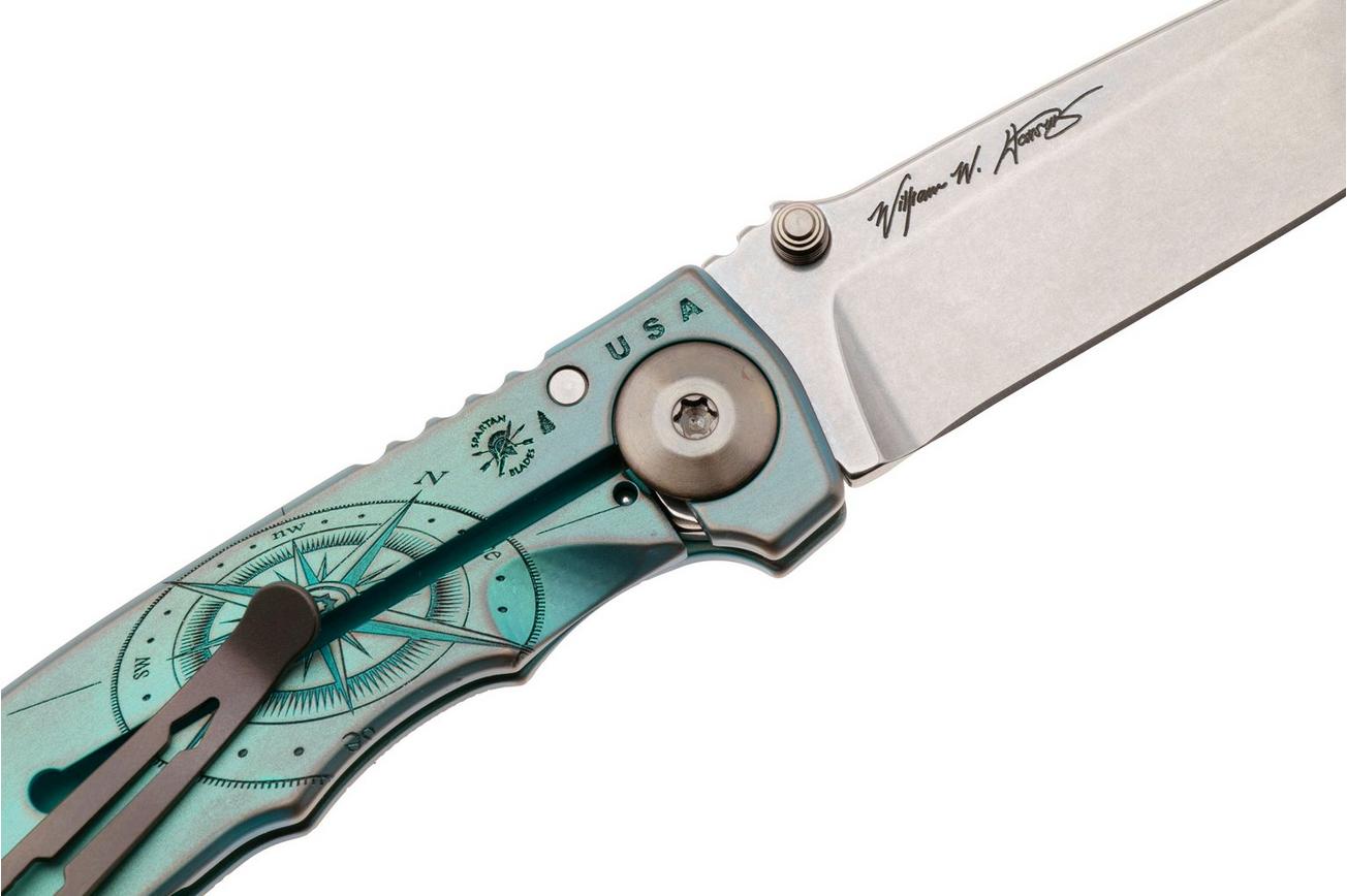 Spartan Harsey Folder 3.25 SF10C-COMPASS, Stonewashed CPM MagnaCut, Compass Green/Bronze Anodized Titanium zakmes