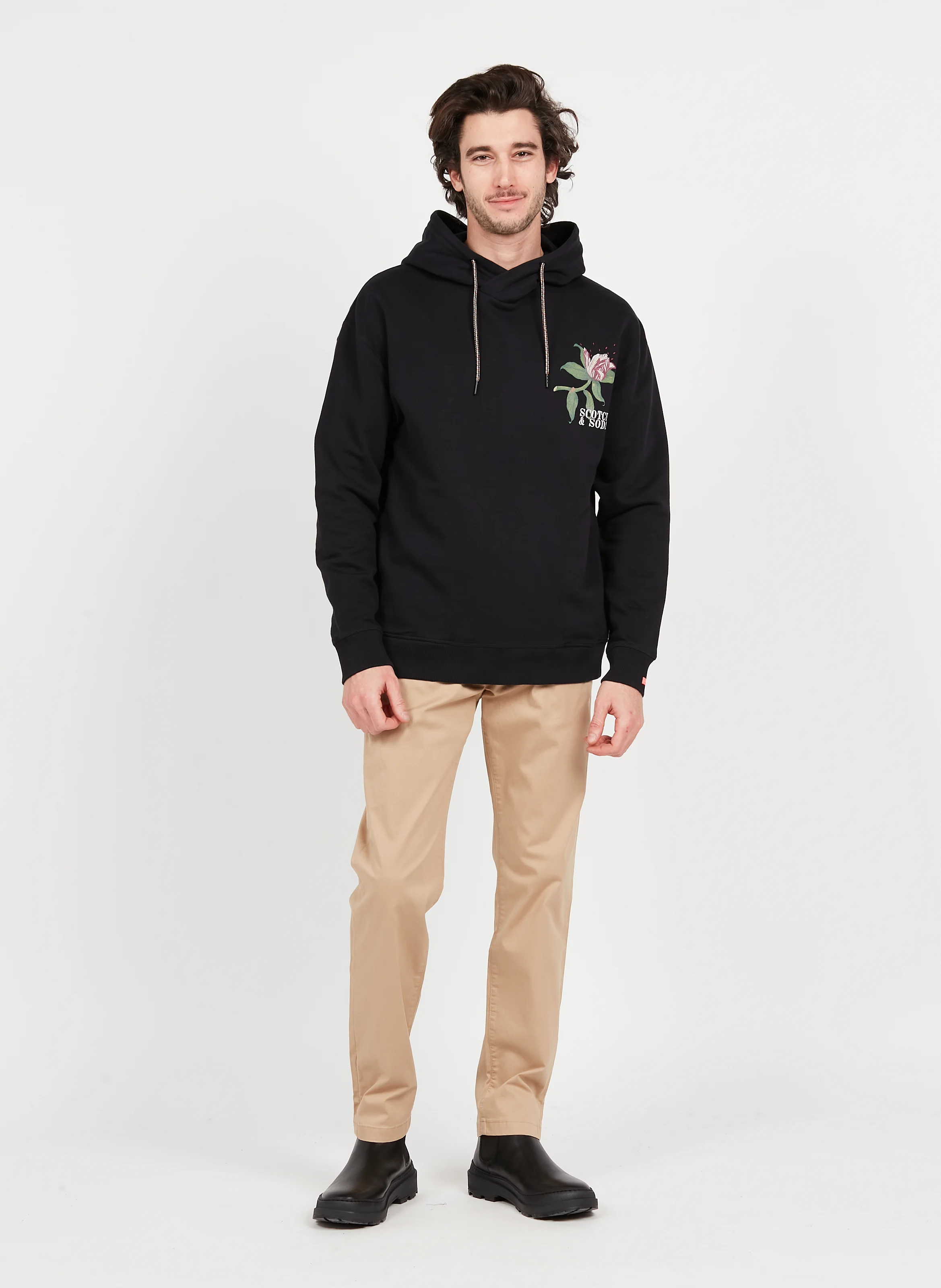 Sweat à capuche regular-fit sérigraphié en coton| Noir