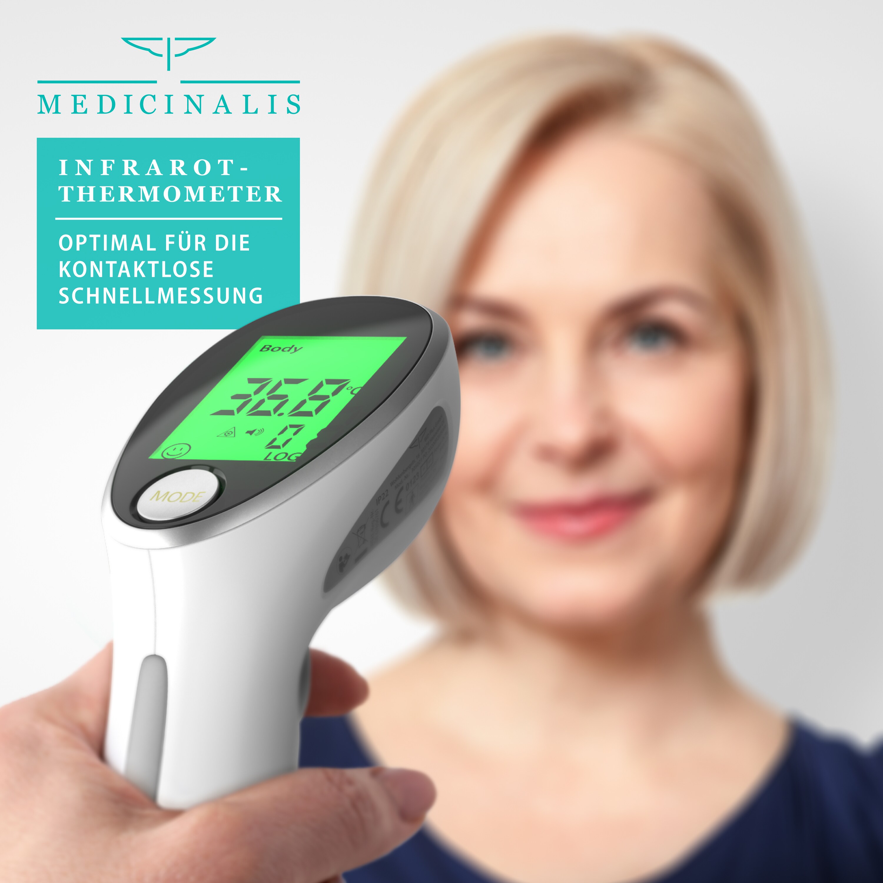 Medicinalis Infrarot Thermometer Fieberthermometer digital - berührungslose Messung und Oberflächenmessung- LCD-Display beleuchtet - Fieberalarm