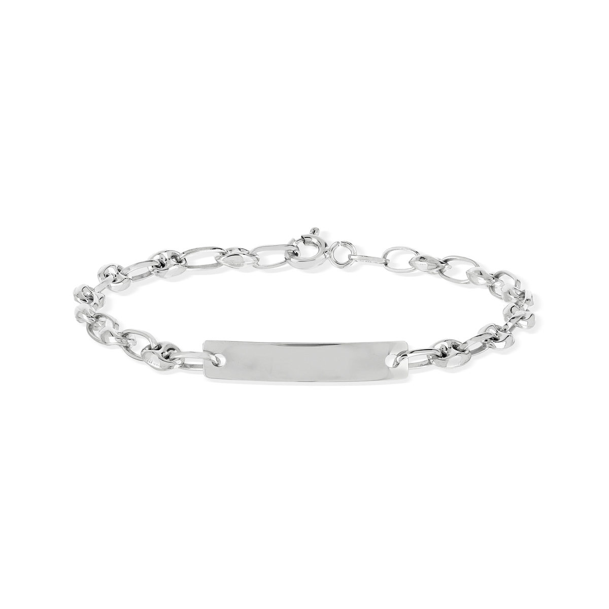 Bracelet identité or 375 blanc maille grain de café personnalisable 14 cm