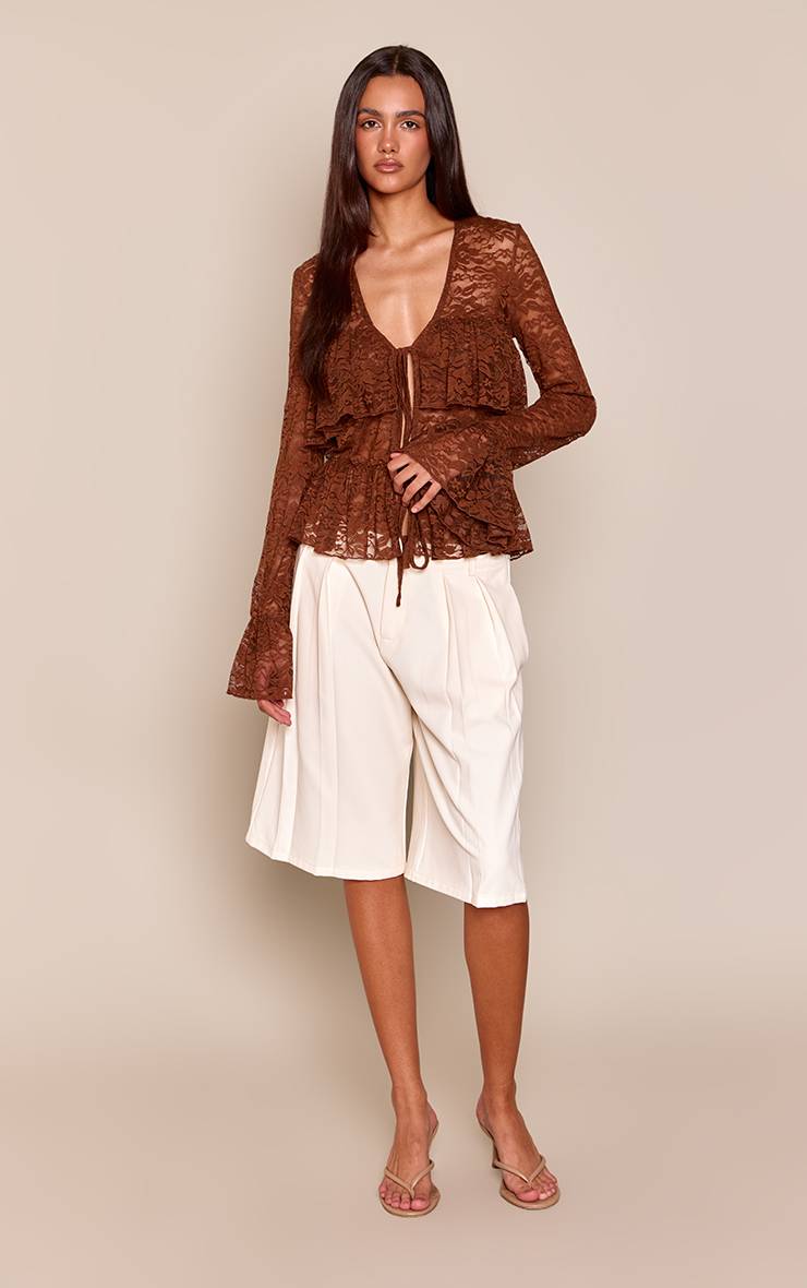 Chocolat Chemise À Épaulettes En Dentelle À Volants