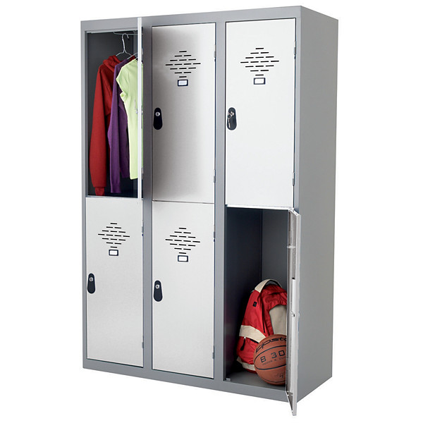 Vestiaires Multicases monoblocs 3 colonnes 2 cases gris / gris largeur 400 mm