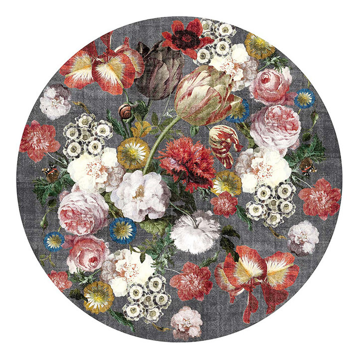 Rond Bloemen vloerkleed - Fleur Grijs | Kleurrijk