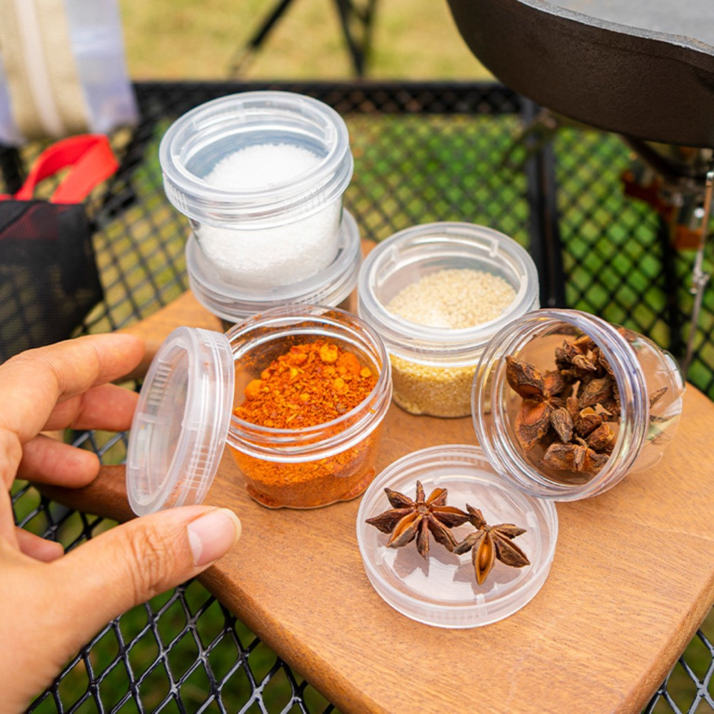 (5er Set) 40ml Camping Gewürz Behälter Reise Döschen mit Aufbewahrungstasche - Transparent