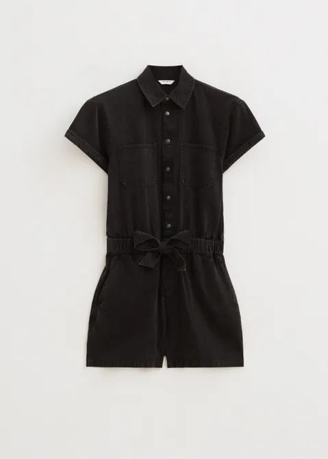 Twill playsuit zwart (ZWART)