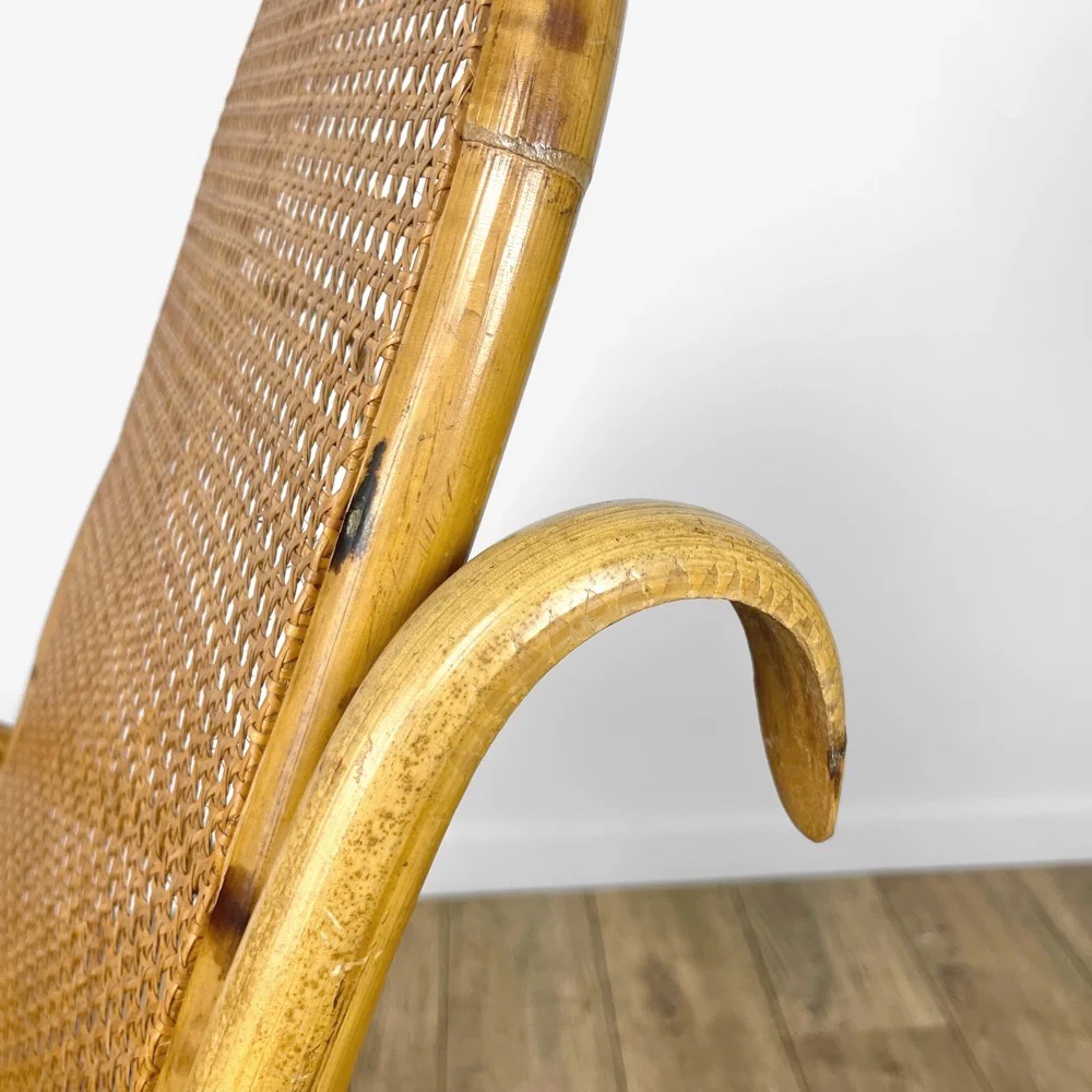 Rocking Chair rotin et cannage 70's