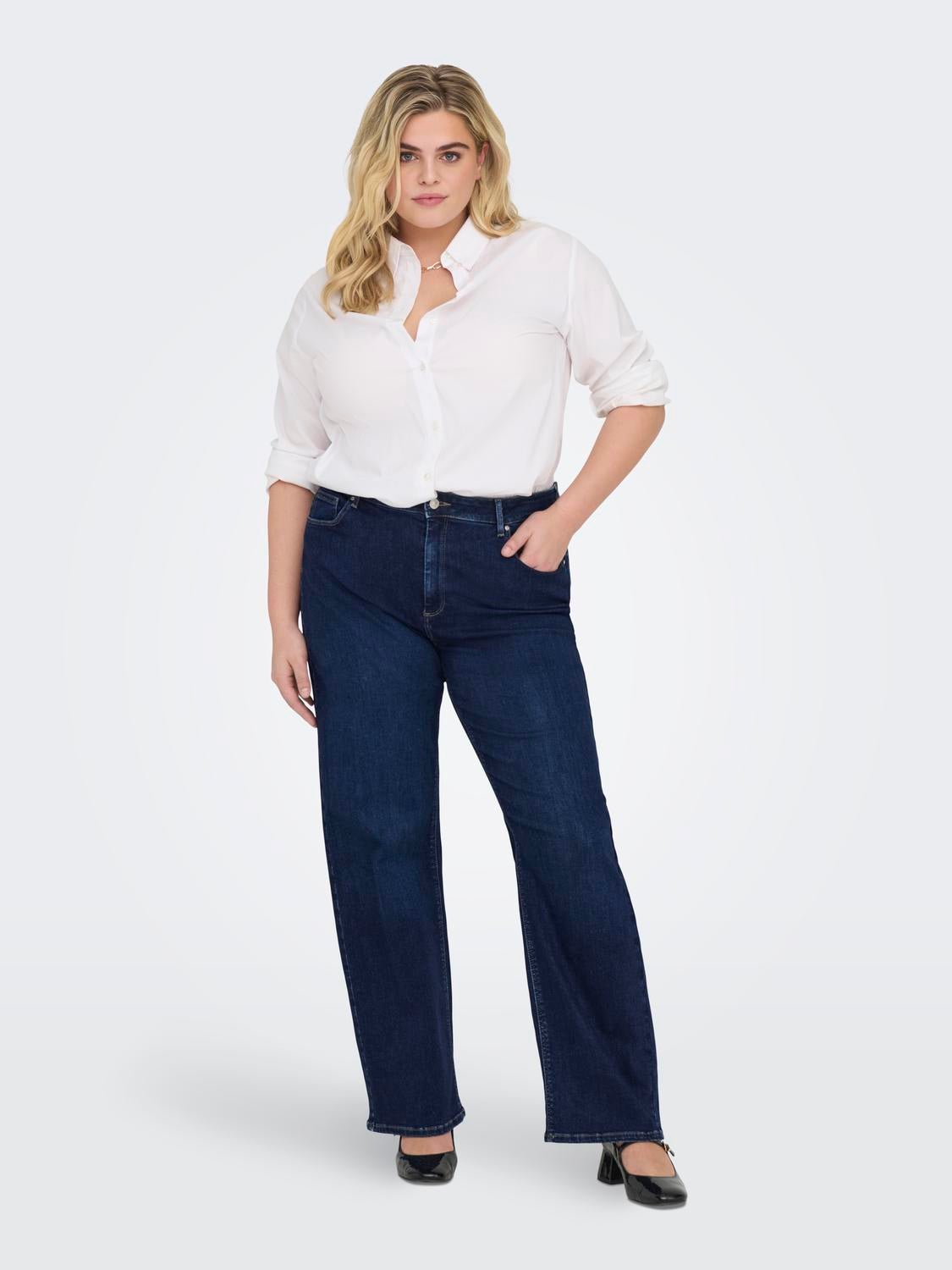 CARWILLY Hohe Taille Weiter Beinschnitt Jeans Dark Blue Denim