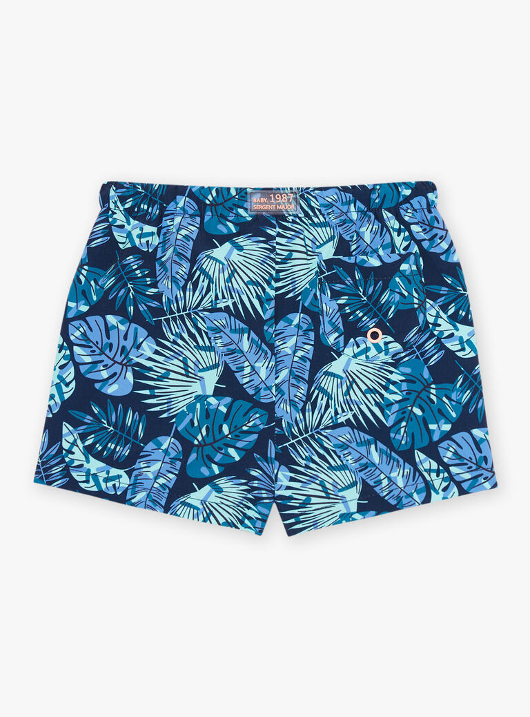 Short de bain bleu marine et vert à imprimé feuillage