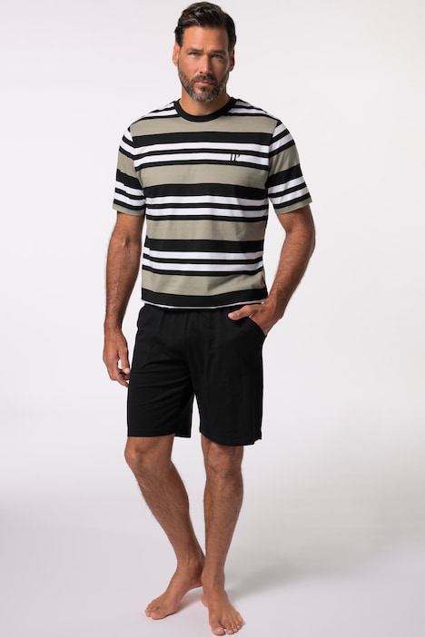 Schlafanzug, kurzer Zweiteiler, Bauchfit, Ringel, bis 8 XL