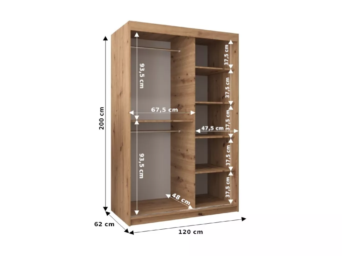 ARMOIRE MONACO À PORTES COULISSANTES 200/120/62 2 Portes (Blanc/Blanc)