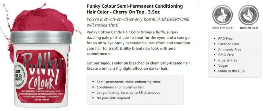 Punky Colour - Semi-permanente conditionerende haarkleur Cherry On Top