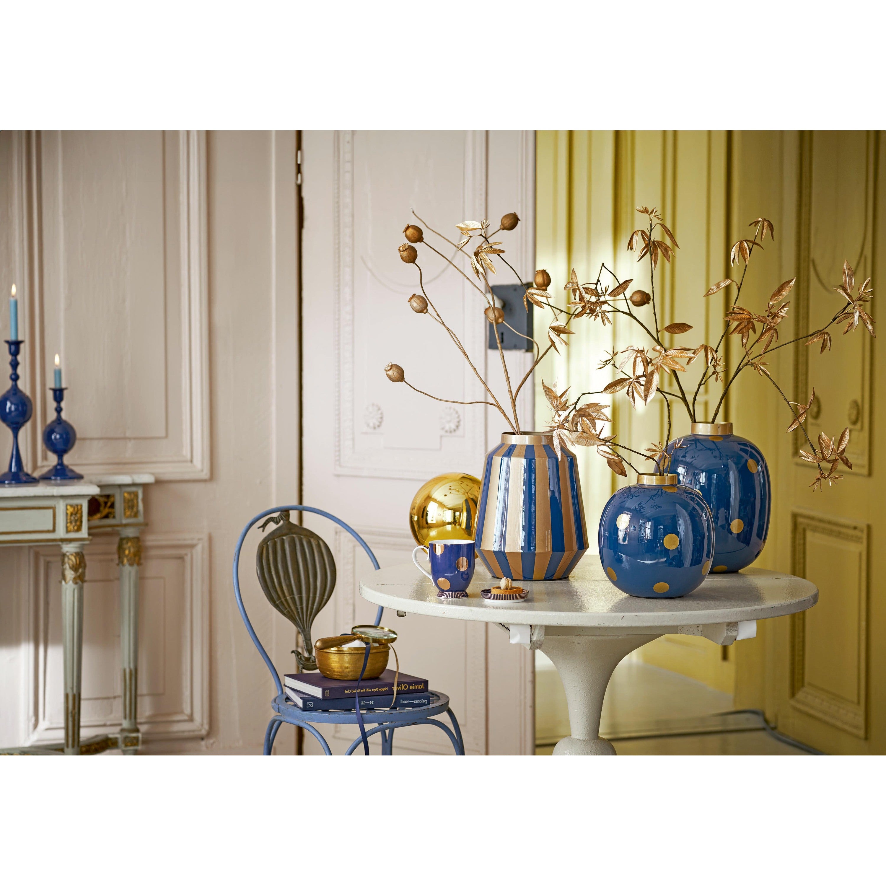 Pip Studio Vaas Dots - Bloemenvaas van Metaal - Navy| Goud - 32cm