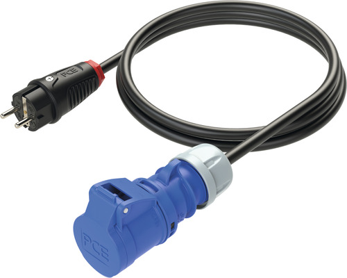 CEE caravan adapterkabel, CEE koppeling PCE 16A IP44, 3-polig, zwart/blauw
