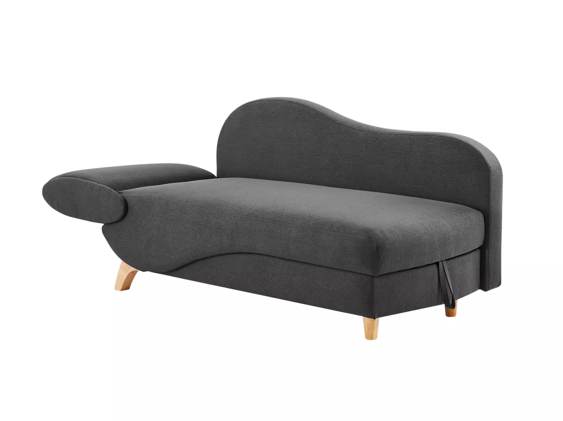 Méridienne droite convertible en tissu anthracite avec coffre de rangement PENELOPE