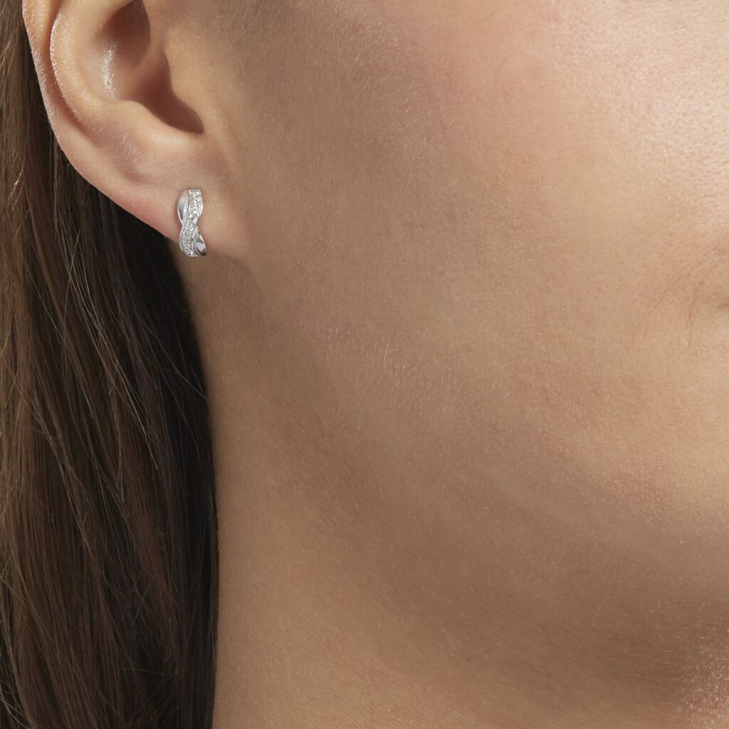 Boucles D'oreilles Puces Izefia Or Blanc Oxyde De Zirconium