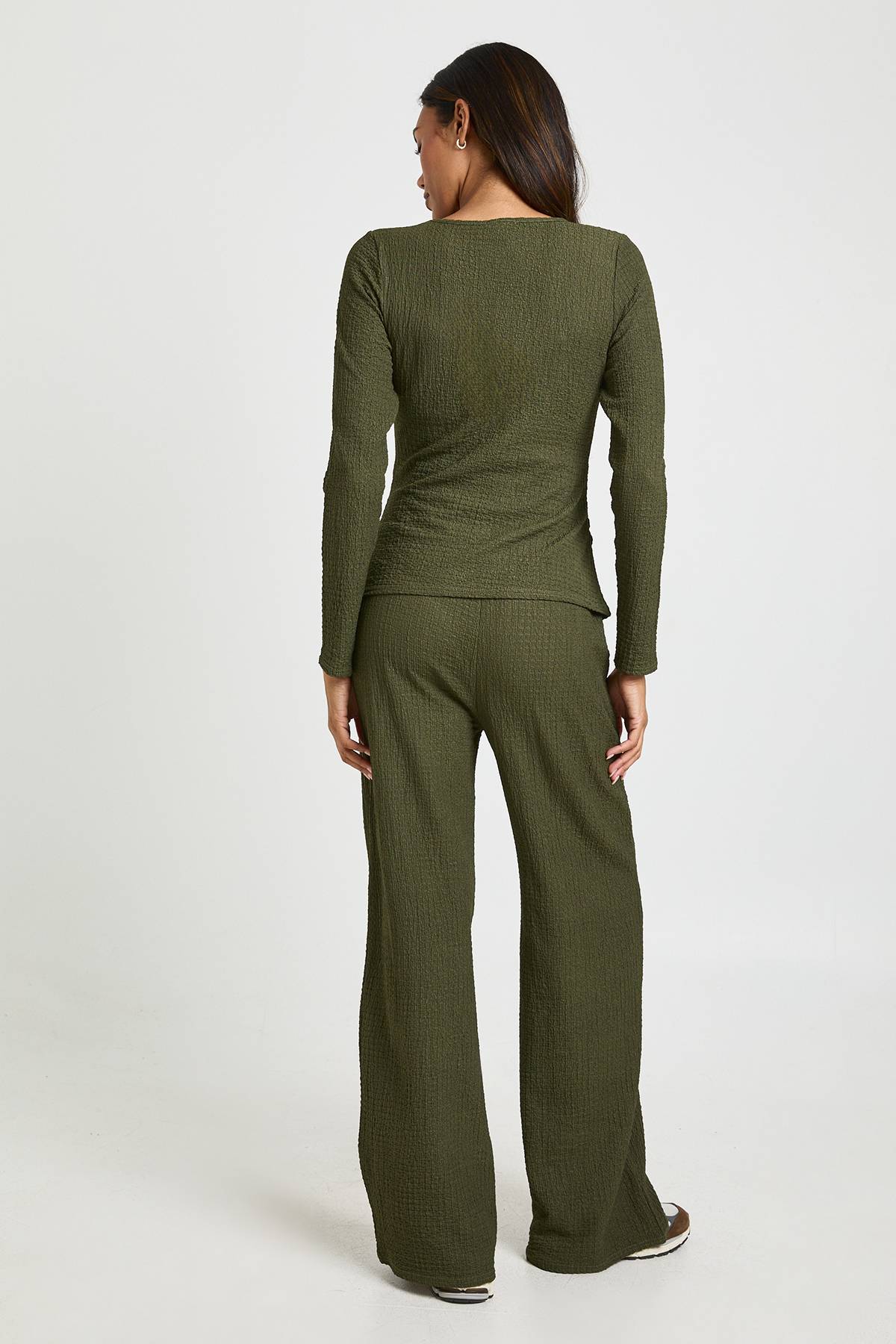 boohoo Ensemble de Maternité Top Texturé à Manches Longues & Pantalon Large à Taille Élastique