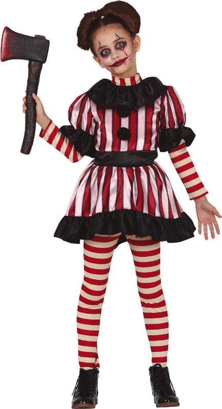 Gestreepte Clown - Kostuum - Rood Wit - Kraag Inclusief