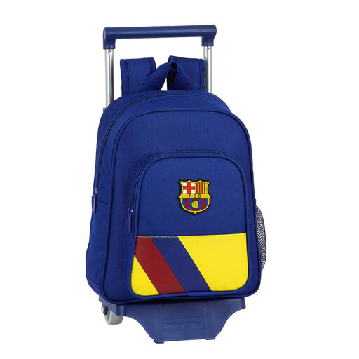 Mochila infantil do segundo uniforme do FC Barcelona, tamanho pequeno, com rodinhas.