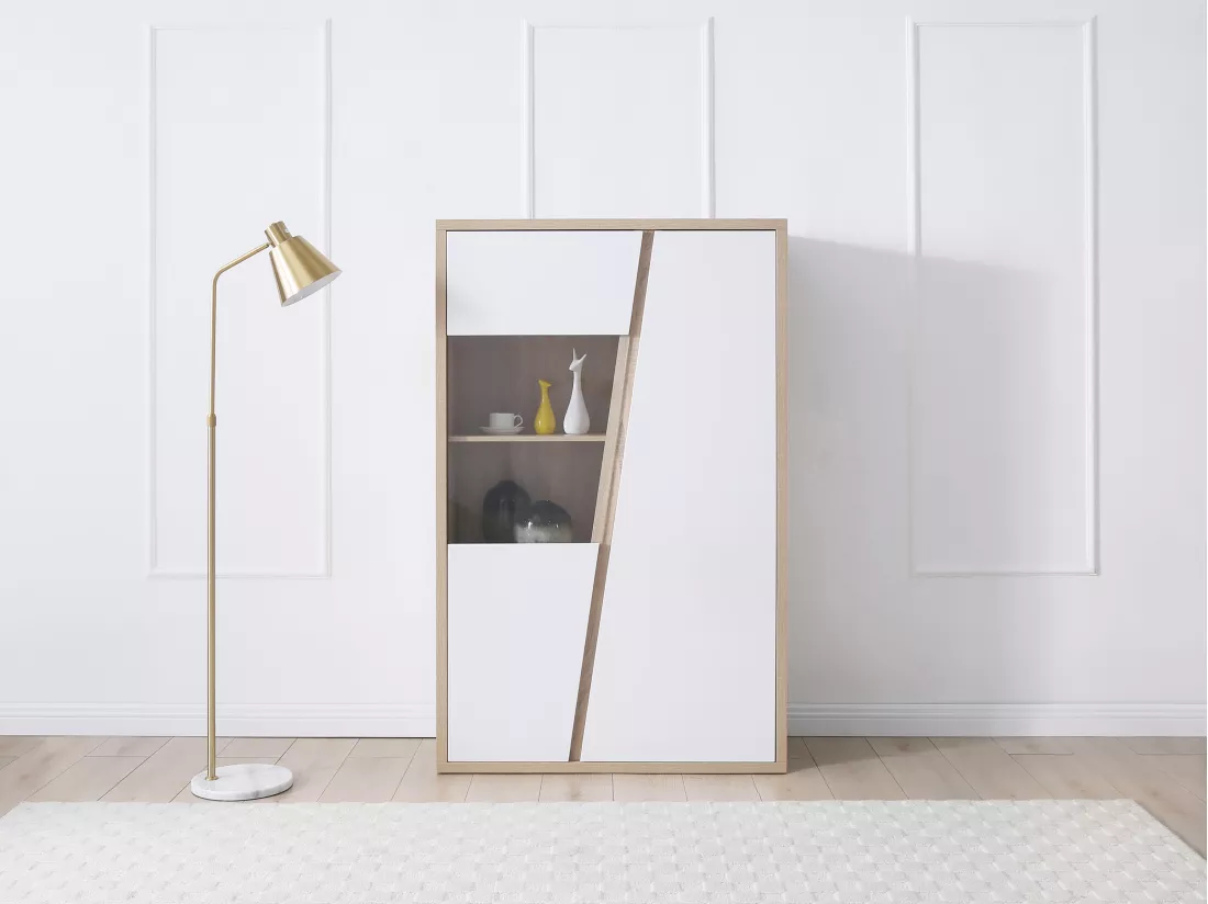 Vitrine 2 portes et 2 niches avec LEDs - Blanc et naturel - ZAOTI