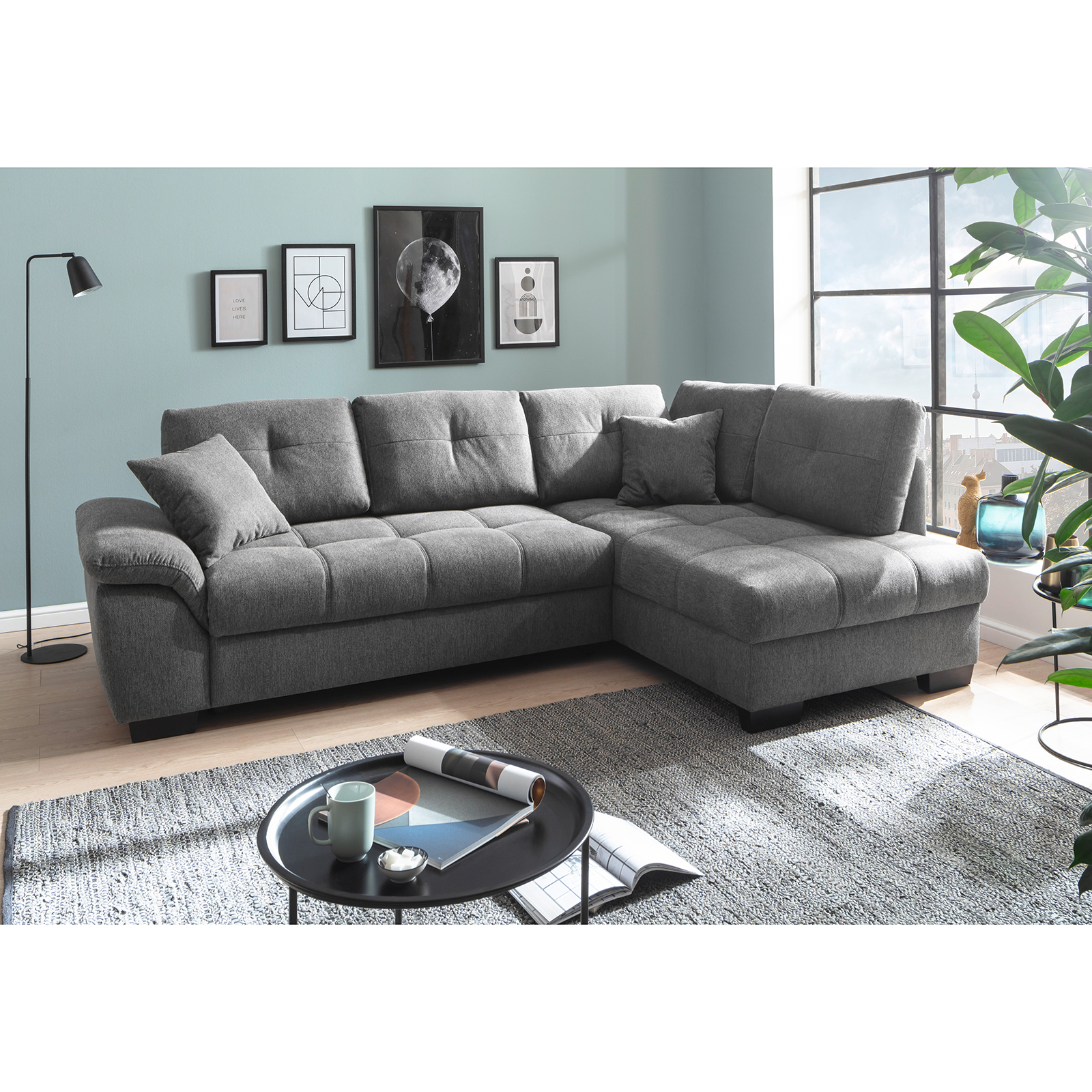 Ecksofa - anthrazit - Boxspringaufbau - Dauerschläfer