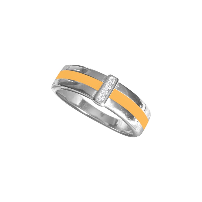 Bague argent 925 rhodié émail moutarde et oxyde de zirconium