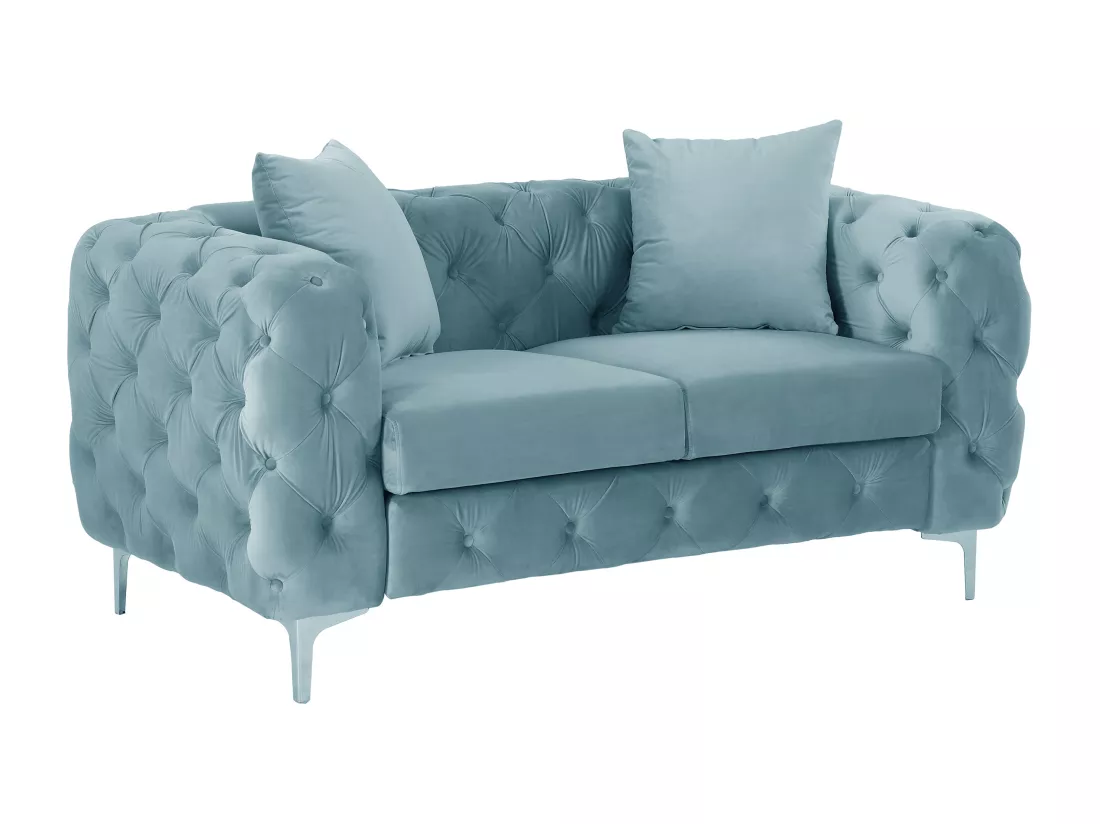 Canapé 3 places, 2 places et fauteuil chesterfield en velours bleu pastel EDWINA