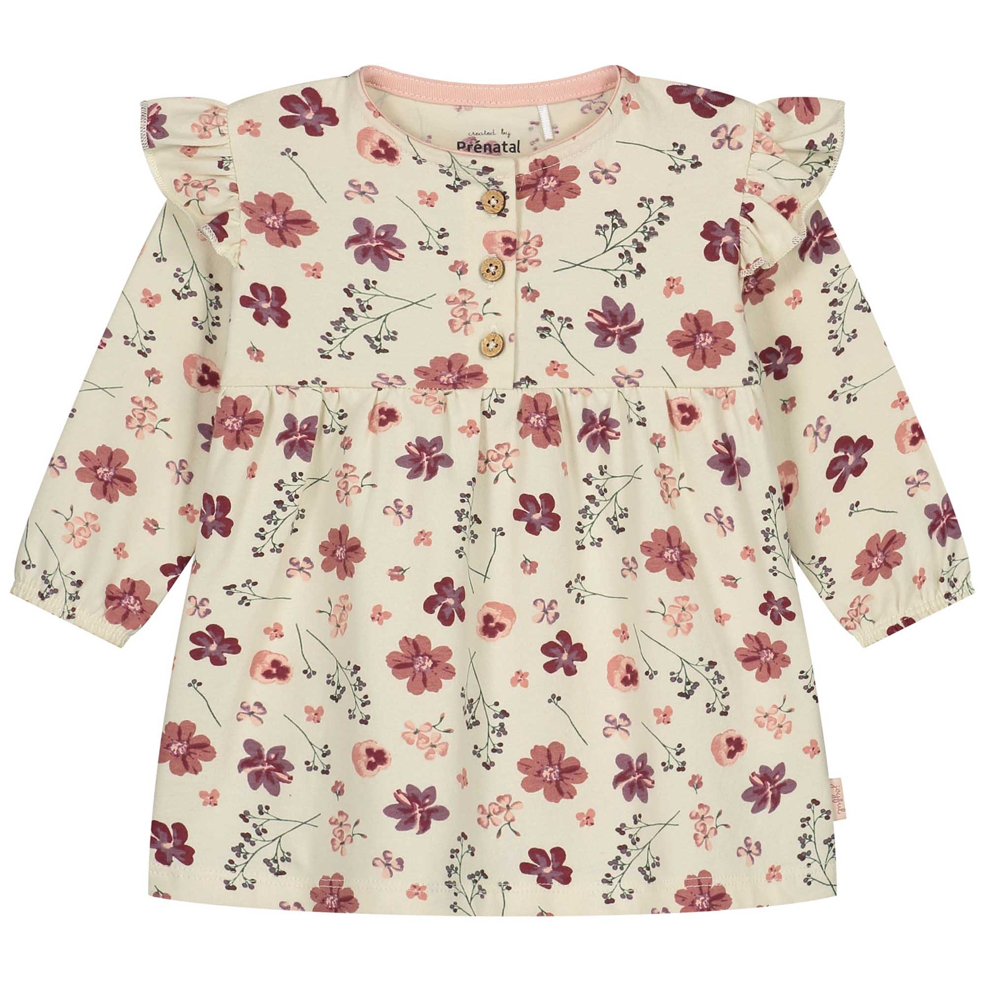 Prénatal newborn jurk lange mouwen bloemen beige