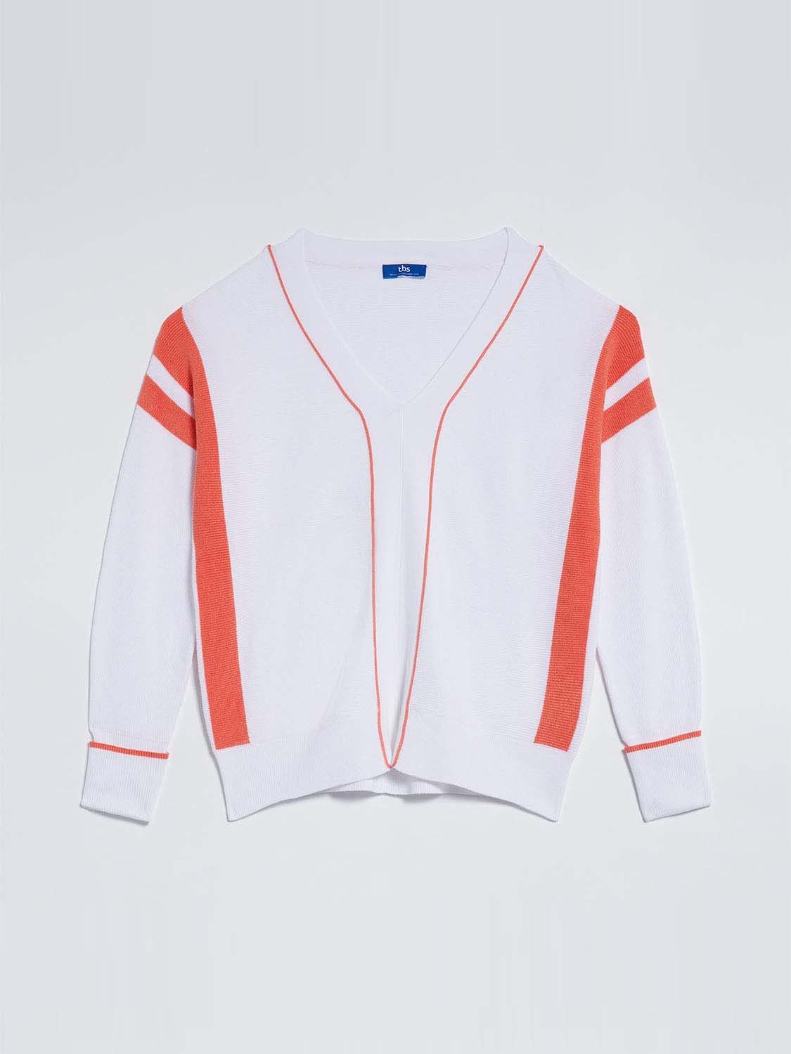 Pull Femme Oversize Col V Blanc
