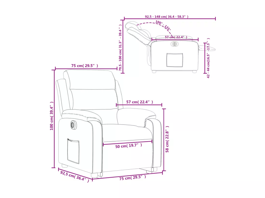 Fauteuil inclinable électrique marron foncé tissu