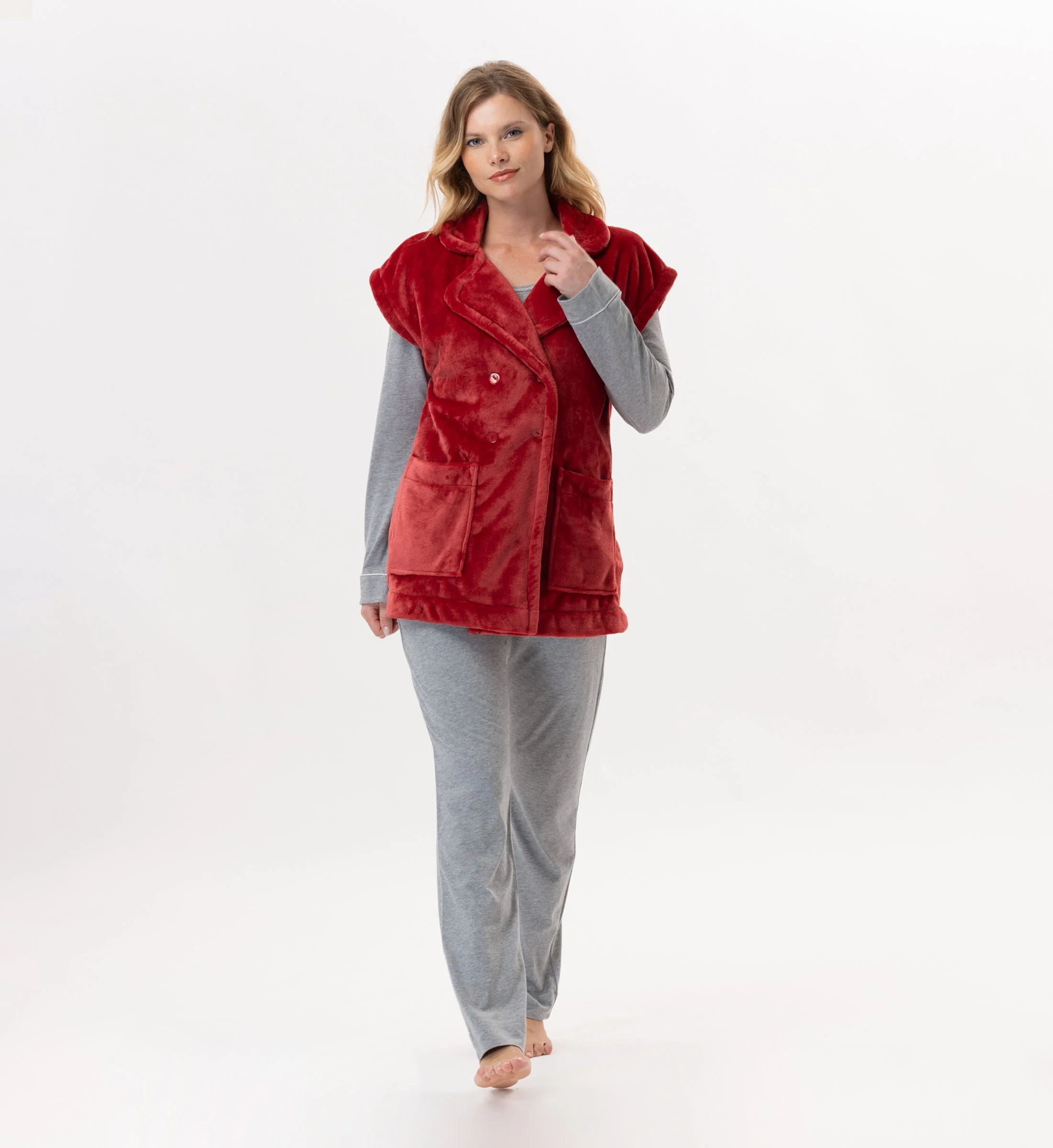 ESSENTIEL 876 - Veste en peluche flanelle | Rouge