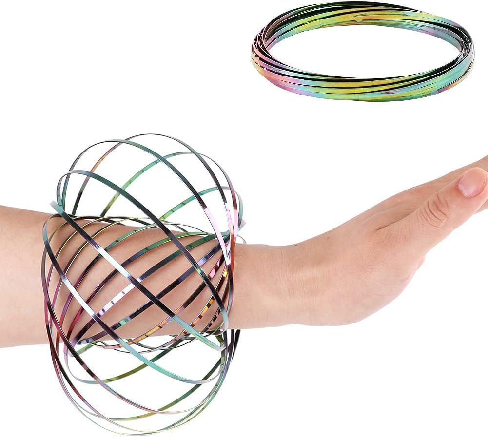 (Ø14cm) Metall Anti Stress Magic Flow Ring Kinder Durchflussring Dekompressions Spielzeug Erweiterbares Fidget Spiel - Irisierend