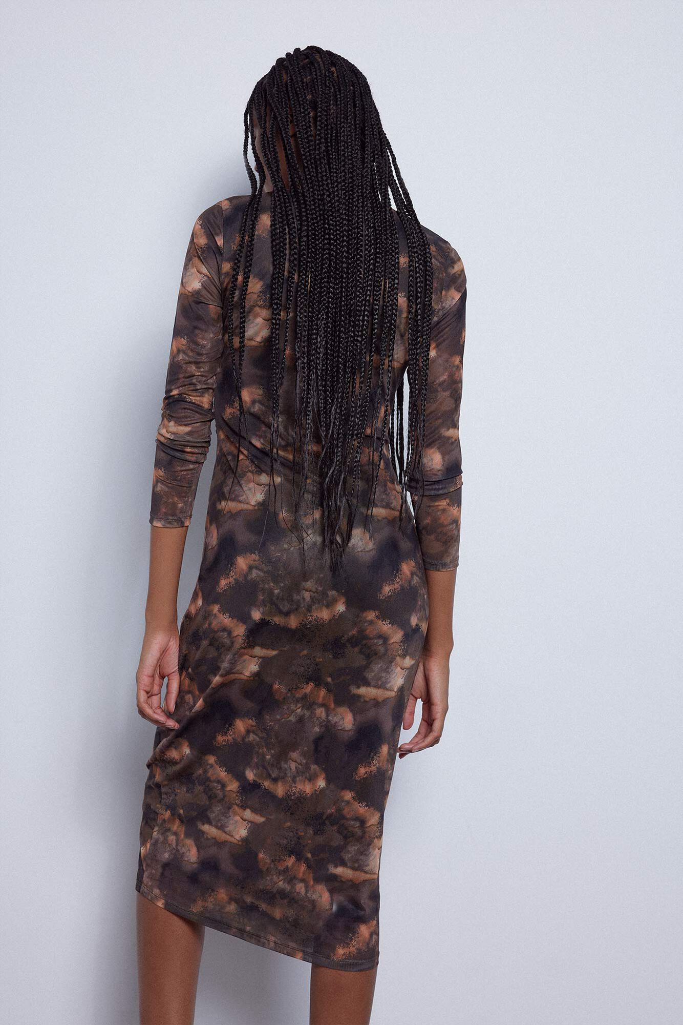 Vestido midi de tule estampado