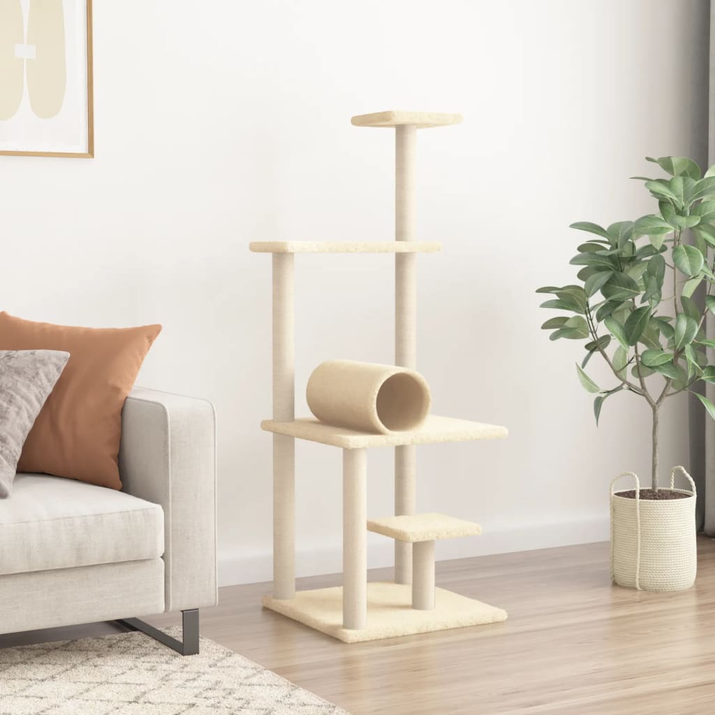 arranhador para gatos vidaXL com postes de sisal, cor creme, 136 cm
