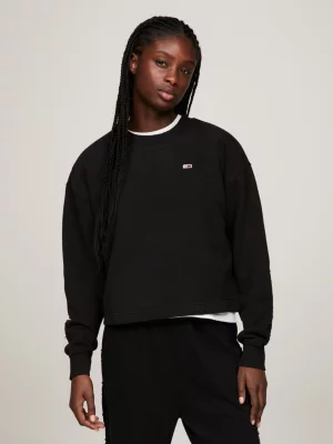 Moletom cropped de modelagem relaxada com apliques tonais