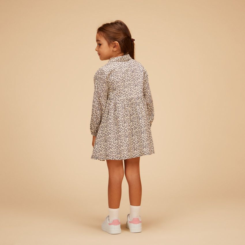 Robe chemise manches longues imprimé léopard pour bébé fille - Ecru