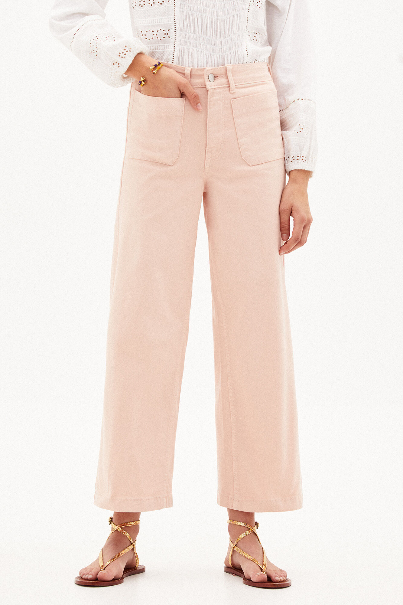 Calça jeans Tessa de perna larga com bolsos - Rosa