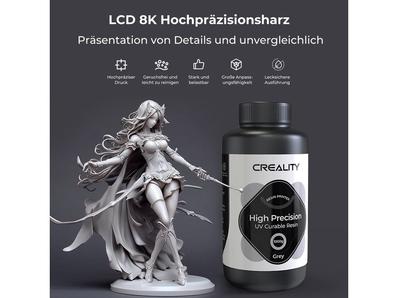 Creality Resin LCD 8K, 1000g, Dunkelgrau UV Resin für DLP / SLA 3D Drucker